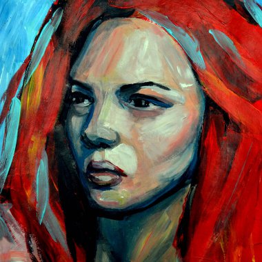 Kız yüzünün elle çizilmiş suluboya resmi