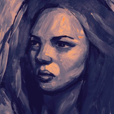 Kız yüzünün elle çizilmiş suluboya resmi