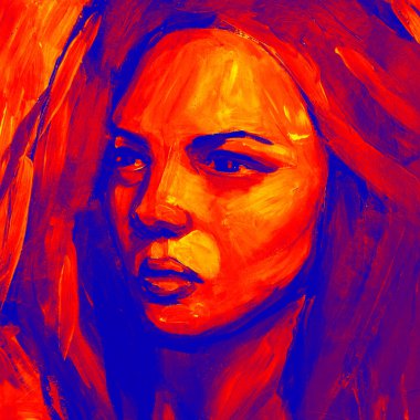 Kız yüzünün elle çizilmiş suluboya resmi