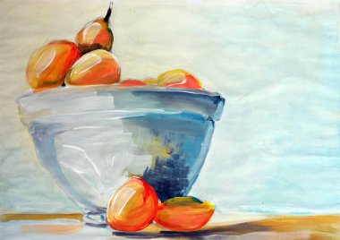 Kasede kayısıların el çizimi suluboya resmi