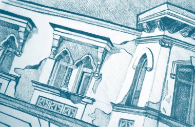 Eski binanın suluboya resmini çiziyorum.