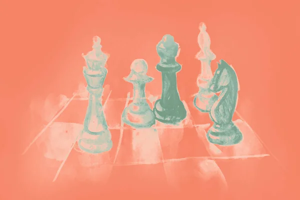 Рисунок Акварелью Части Шахматных Фигур — стоковое фото
