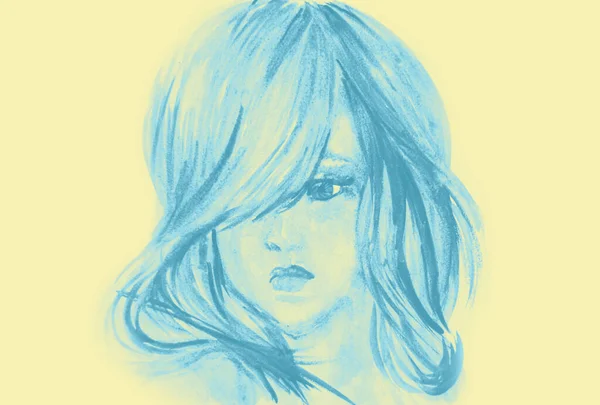 Hand Drawn Watercolor Portrait Girl — Stock Photo, Image