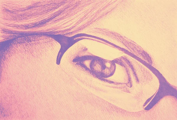 Ręczne Rysowanie Akwarela Obraz Twarzy Kobiety Okularach — Zdjęcie stockowe