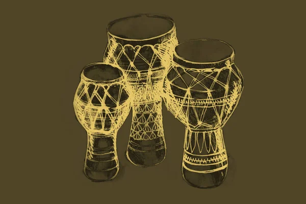 Ручна Намальована Акварельна Картина Африканських Барабанів — стокове фото
