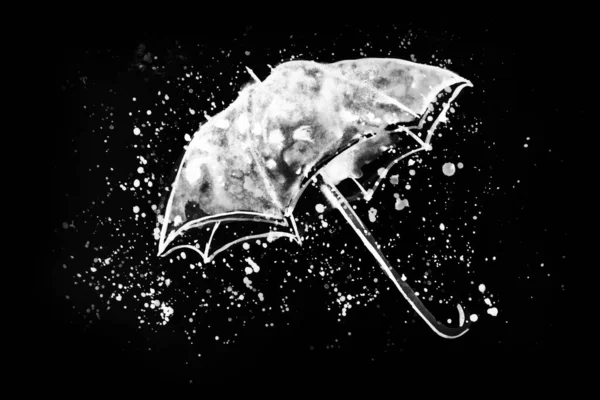 Σχέδιο Χέρι Υδατογραφία Εικόνα Της Ομπρέλας Κάτω Από Σταγόνες Βροχής — Φωτογραφία Αρχείου