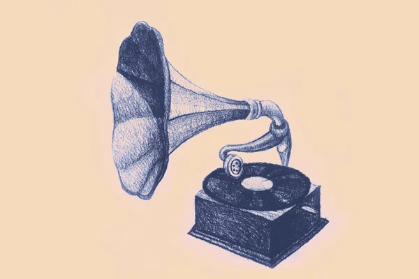 Image Aquarelle Dessinée Main Gramophone — Photo