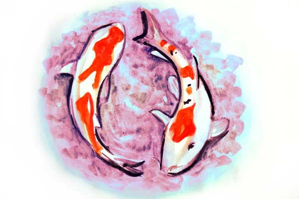 Handzeichnung Aquarell Bild Von Koi Fisch — Stockfoto