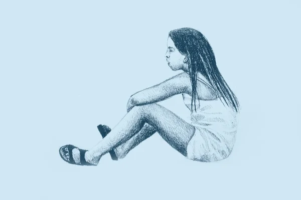 Ручной Рисунок Акварели Молодой Девушки Сидящей Полу — стоковое фото