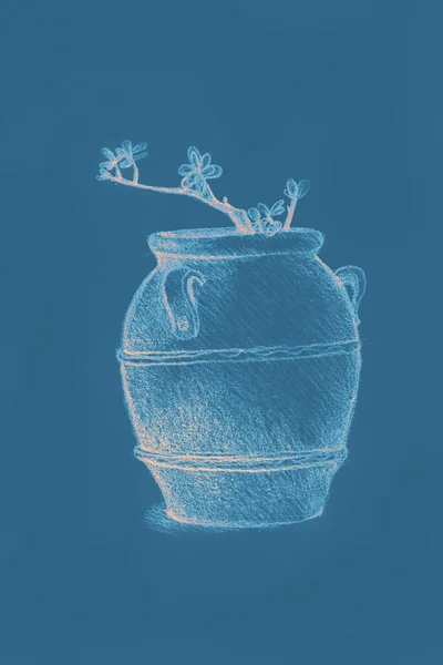 Рисунок Акварелью Цветочный Горшок — стоковое фото
