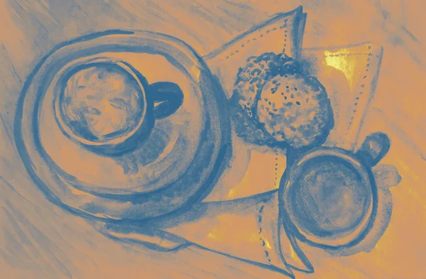 Ручное Рисование Акварелью Часть Времени Чая — стоковое фото