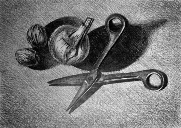 Ручна Намальована Картина Ножицями — стокове фото