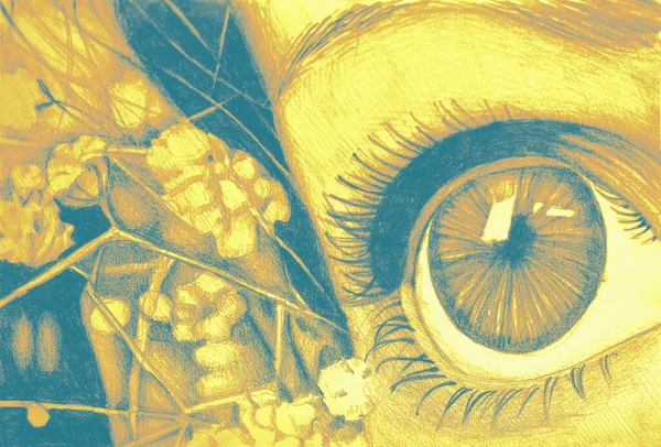 Kız gözünün elle çizilmiş suluboya resmi