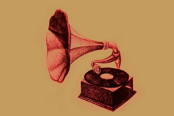 Χειροποίητη Ακουαρέλα Από Γραμμόφωνο — Φωτογραφία Αρχείου