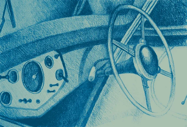 Immagine Acquerello Disegnata Mano Auto Epoca — Foto Stock