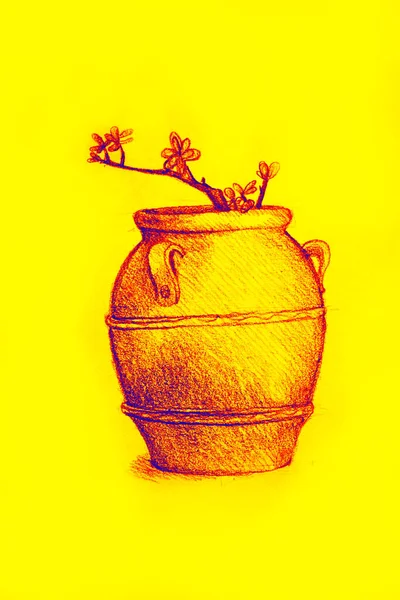 Ручний Малюнок Акварельної Картини Квіткового Горщика — стокове фото