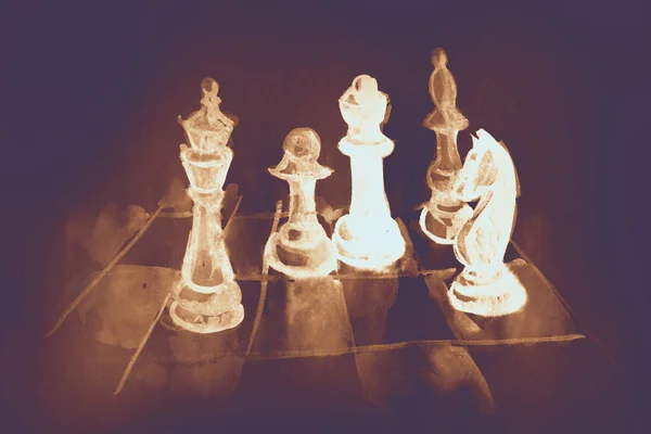 Hand Drawing Watercolor Picture Part Chess Figures — Stock Photo, Image