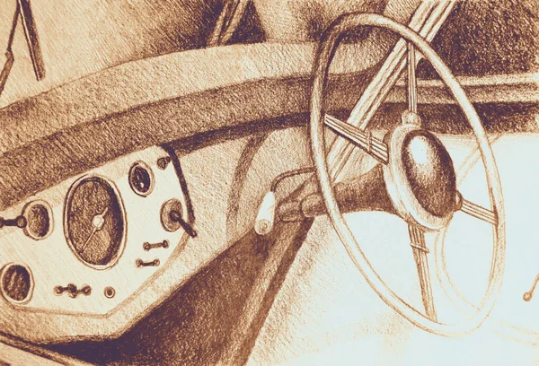 Eski Arabanın Çizimi Suluboya Resmi — Stok fotoğraf