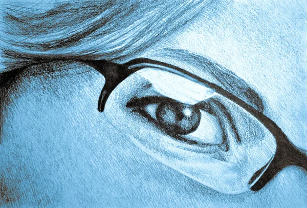Ruční Kreslení Akvarel Obrázek Ženy Tvář Brýlích — Stock fotografie