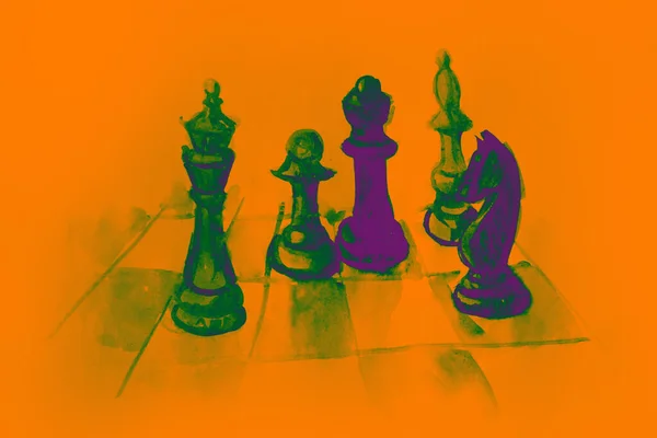 Hand Drawing Watercolor Picture Part Chess Figures — Stock Photo, Image