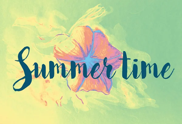 Hand Drawing Watercolor Picture Flower Summer Time Text — Stock Photo, Image