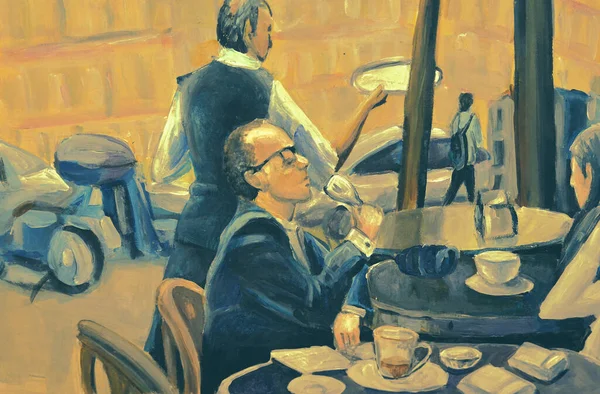 Ручной Рисунок Акварелью Людей Кафе — стоковое фото