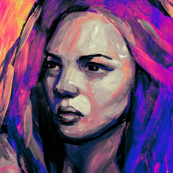 Kız yüzünün elle çizilmiş suluboya resmi