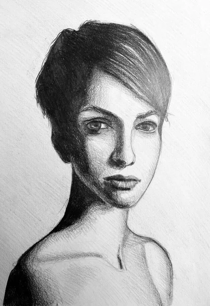 Portrait Aquarelle Dessiné Main Femme — Photo