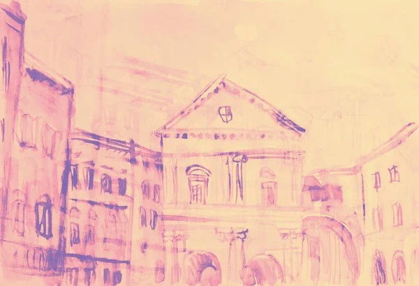 Ручний Малюнок Акварельного Зображення Будівель Старому Місті Єврозони — стокове фото