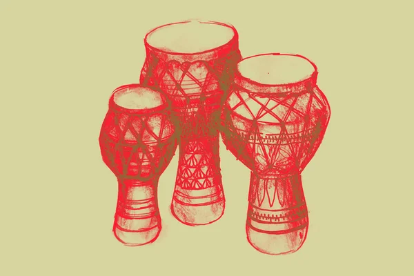 Imagem Aquarela Desenhada Mão Tambores Africanos — Fotografia de Stock