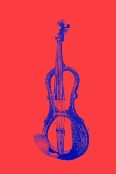 Quadro Acquerello Disegnato Mano Violino Elettrico — Foto Stock