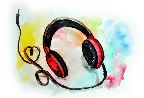 Hand Drawing Watercolor Picture Headphones — Stock Photo, Image