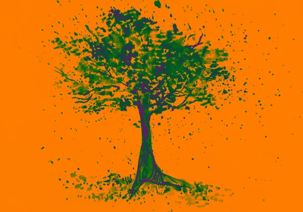 Ręczny Rysunek Akwarela Zdjęcie Jesiennego Drzewa — Zdjęcie stockowe