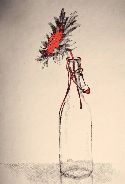 Ручний Малюнок Акварелі Зображення Квітки Скляній Пляшці — стокове фото