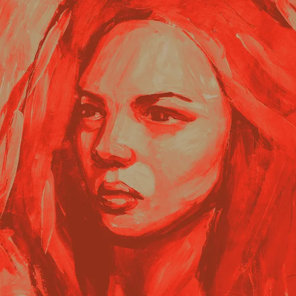 Kézzel Rajzolt Akvarell Kép Lány Arc — Stock Fotó