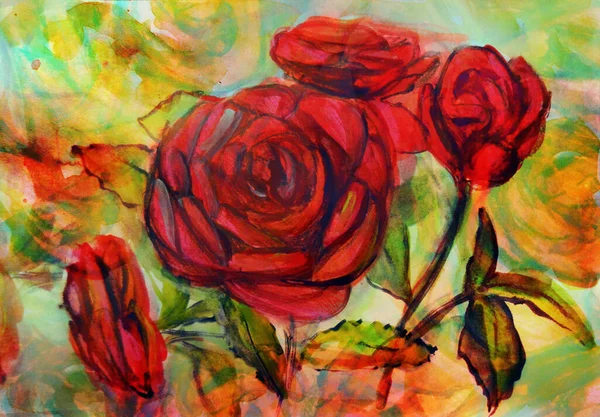 Imagem Aquarela Desenhada Mão Rosas — Fotografia de Stock