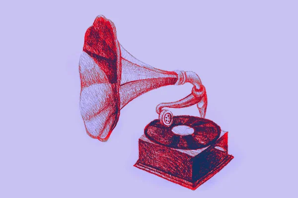 Image Aquarelle Dessinée Main Gramophone — Photo