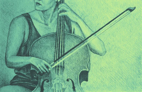 Disegno Mano Acquerello Foto Una Parte Musicista Donna Che Suona — Foto Stock