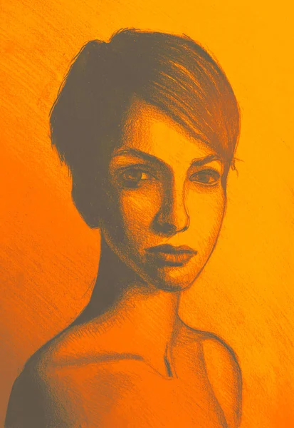 Handritat Akvarell Porträtt Kvinna — Stockfoto