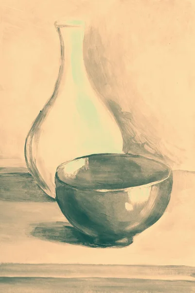 Håndtegnet Akvarellbilde Keramikk – stockfoto