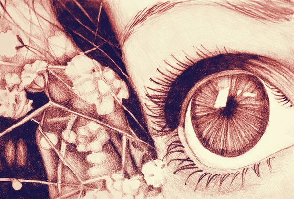 Kız gözünün elle çizilmiş suluboya resmi