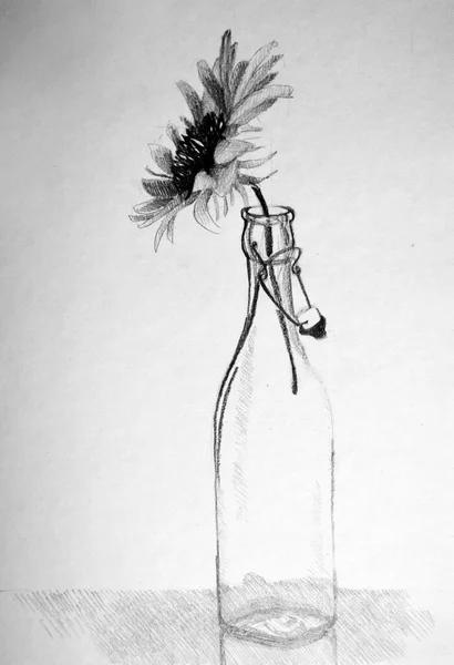 Ręczny Rysunek Akwarela Zdjęcie Kwiatu Szklanej Butelce — Zdjęcie stockowe