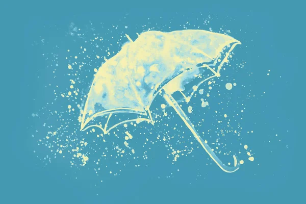 Handritning Akvarell Bild Paraply Regn Droppar — Stockfoto