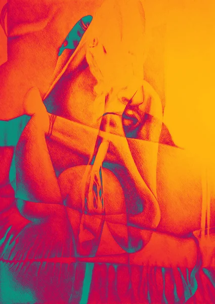 İnsan soyut resminin elle çizimi