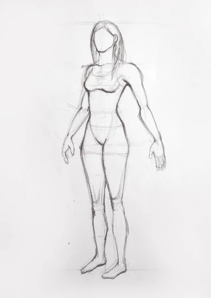 Kézzel Rajzolt Kép Lány Anatómia — Stock Fotó