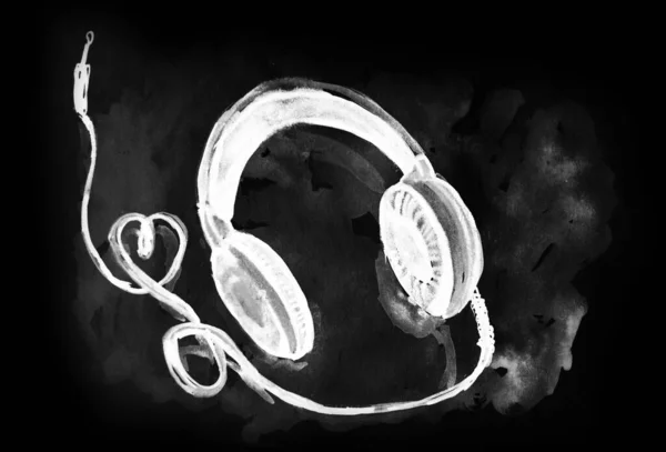 Hand Drawing Watercolor Picture Headphones — Stock Photo, Image