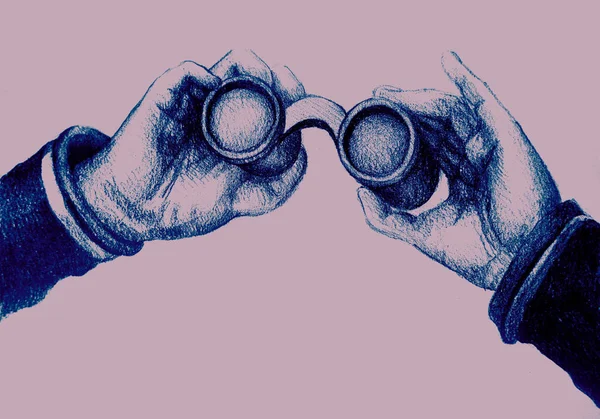 Hand Drawing Watercolor Picture Part Hands Holding Binoculars — Stock Photo, Image