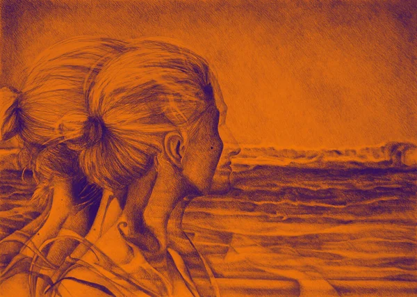 Ручной Рисунок Акварели Изображающий Мечтательную Женщину Желающую Дистанцироваться — стоковое фото