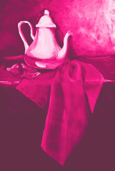 Ручной Рисунок Акварели Чайник Шарфе — стоковое фото