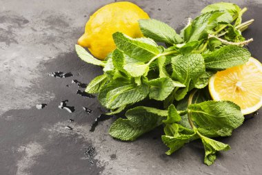 Limonata - limon, nane karanlık bir arka plan üzerinde için malzemeler. Polis